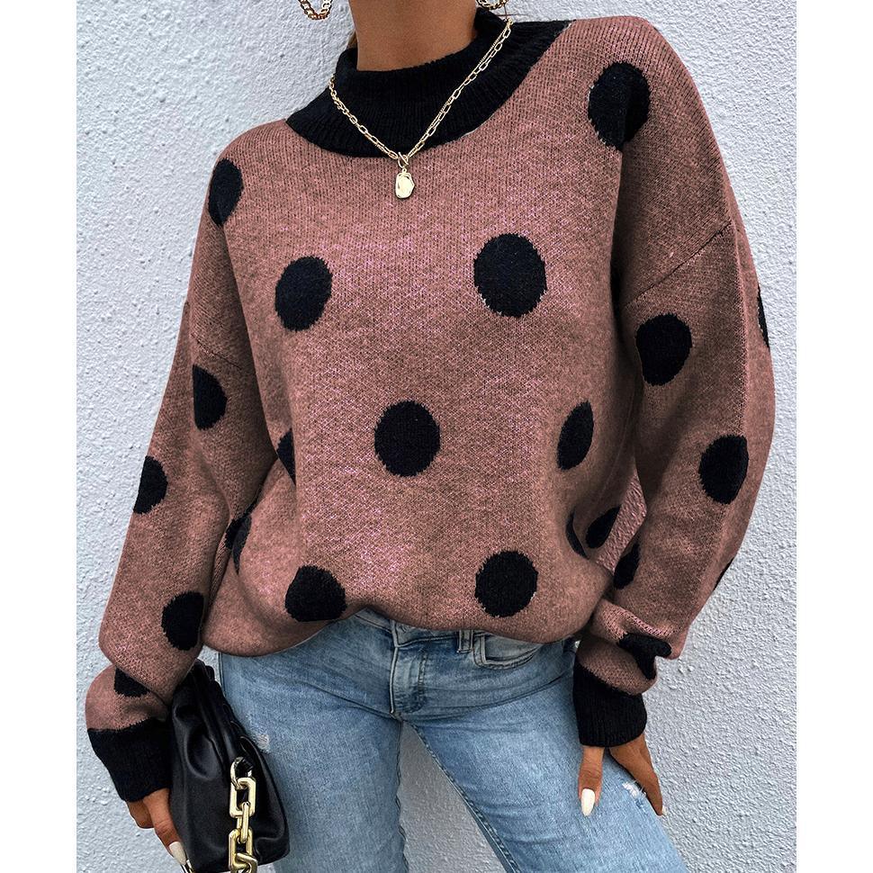 Half Turtleneck Women Polka Dot Jumper Knitwear - VirtuousWares:Global