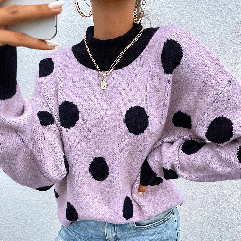 Half Turtleneck Women Polka Dot Jumper Knitwear - VirtuousWares:Global