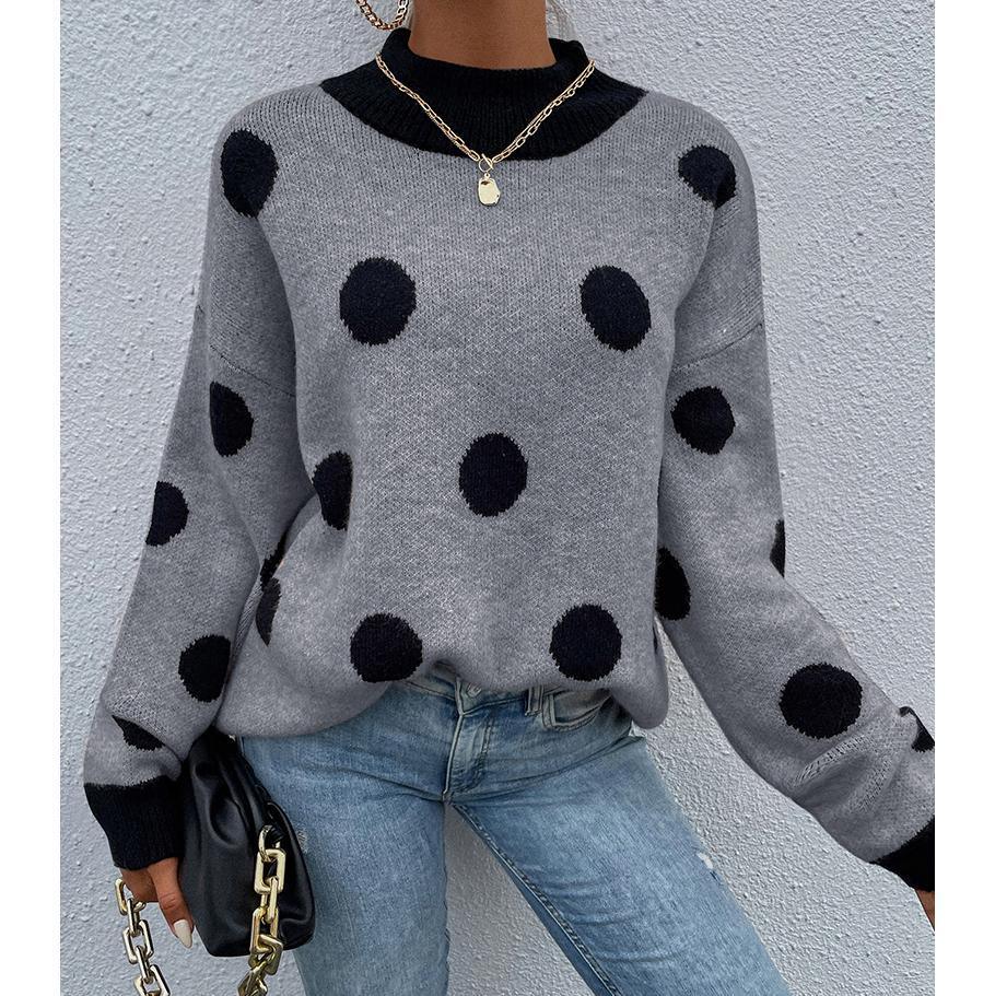 Half Turtleneck Women Polka Dot Jumper Knitwear - VirtuousWares:Global