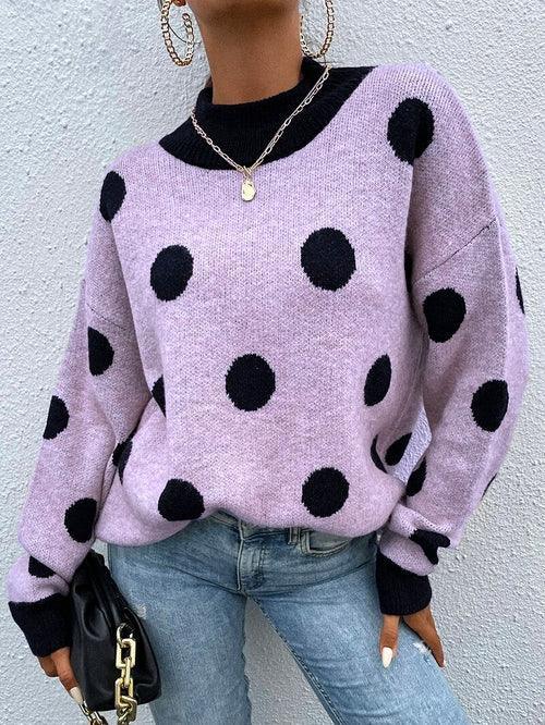 Half Turtleneck Women Polka Dot Jumper Knitwear - VirtuousWares:Global