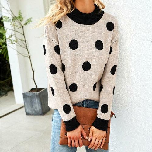 Half Turtleneck Women Polka Dot Jumper Knitwear - VirtuousWares:Global