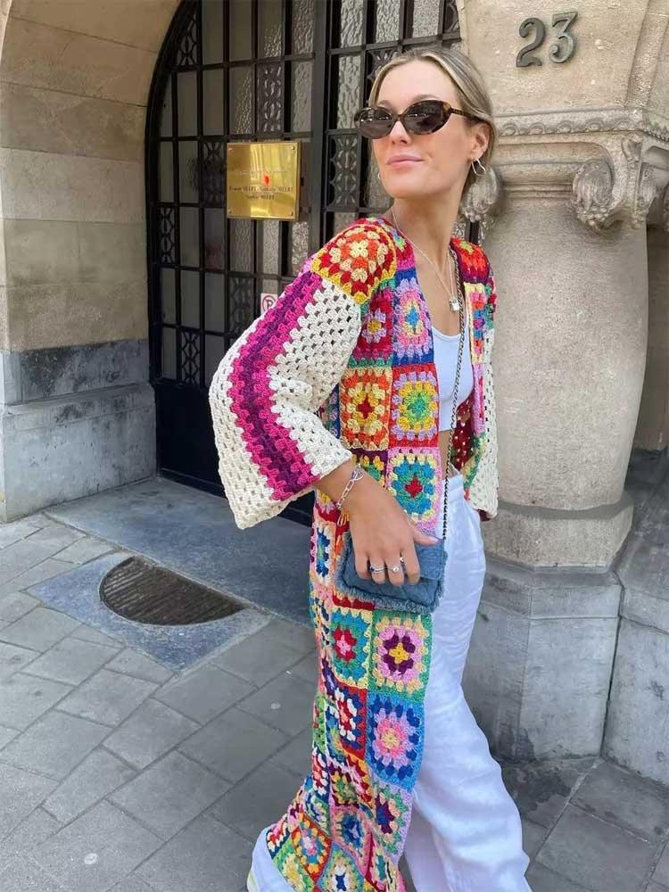 Hand Knitted Cardigan Open Stitch Crochet Jacket - VirtuousWares:Global