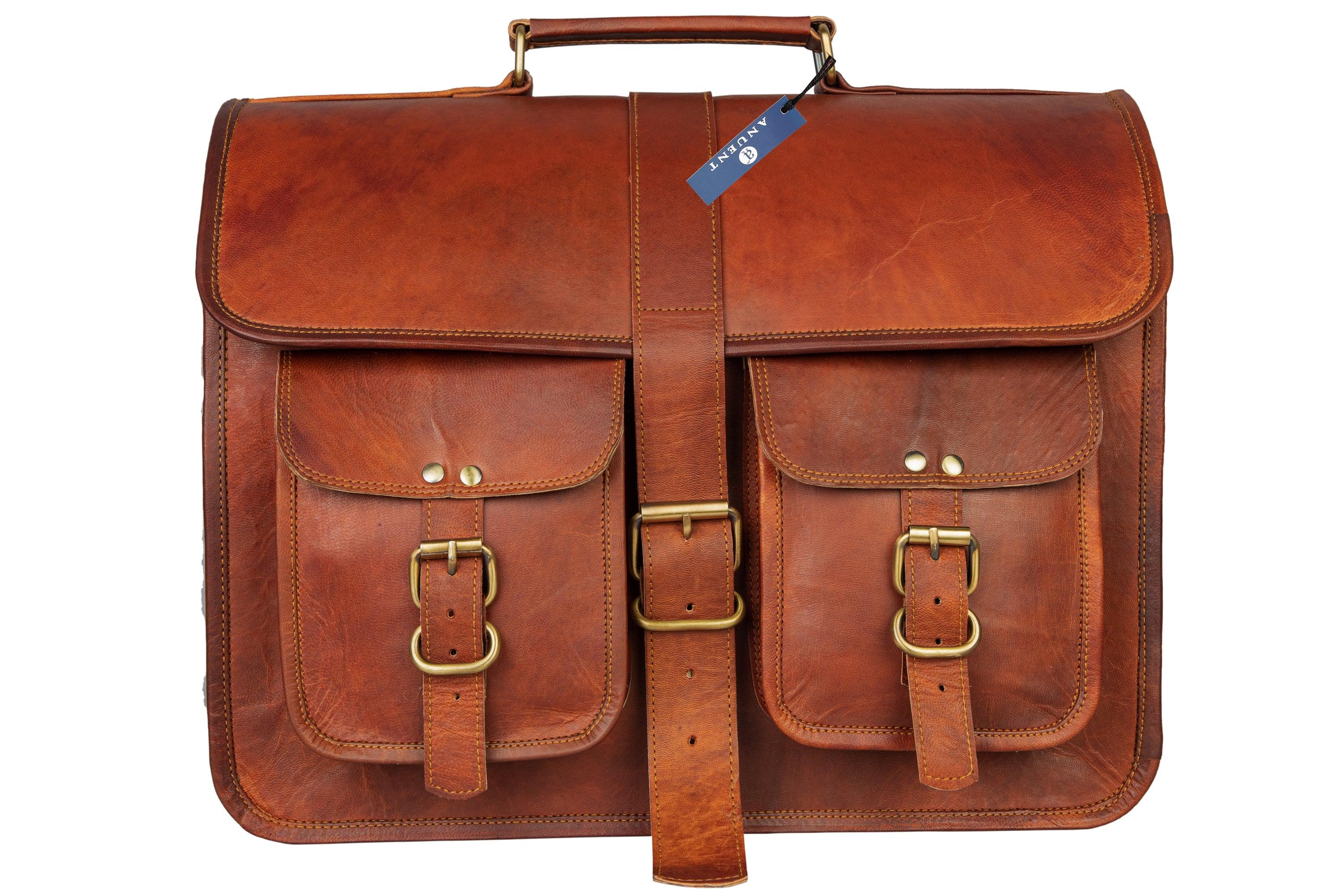 Handmade 16" -18" Leather Laptop Messenger Crossbody Bag For Unisex. - VirtuousWares:Global
