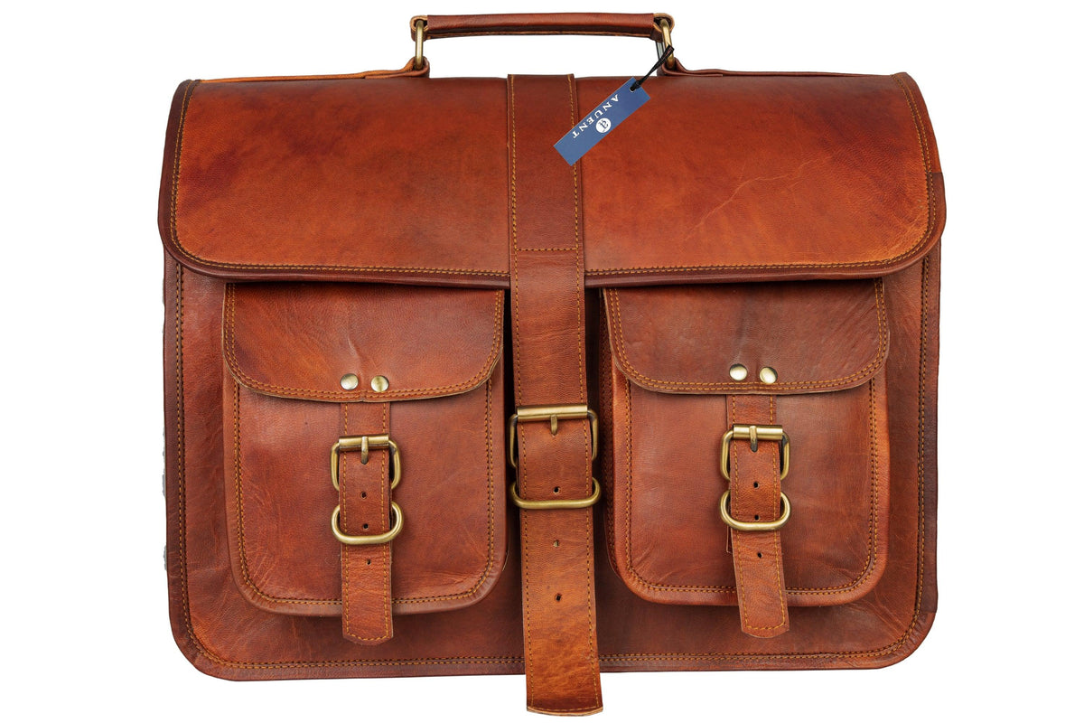 Handmade 16" -18" Leather Laptop Messenger Crossbody Bag For Unisex. - VirtuousWares:Global