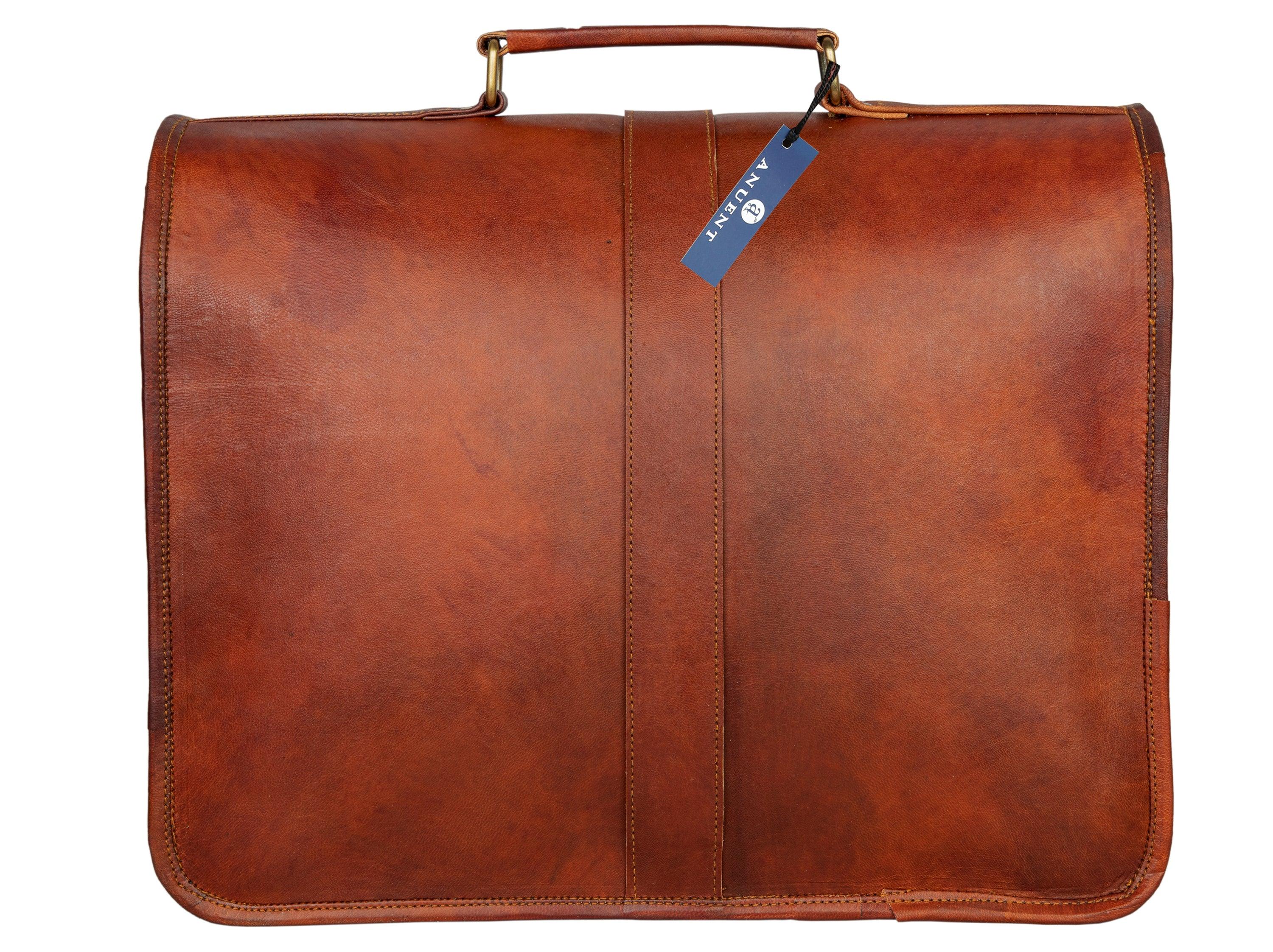 Handmade 16" -18" Leather Laptop Messenger Crossbody Bag For Unisex. - VirtuousWares:Global