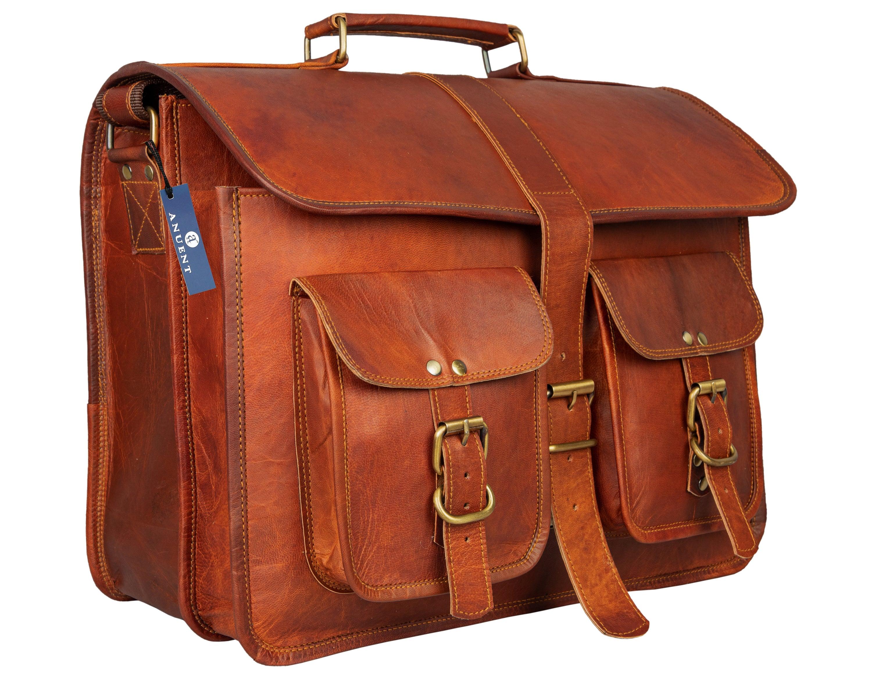 Handmade 16" -18" Leather Laptop Messenger Crossbody Bag For Unisex. - VirtuousWares:Global