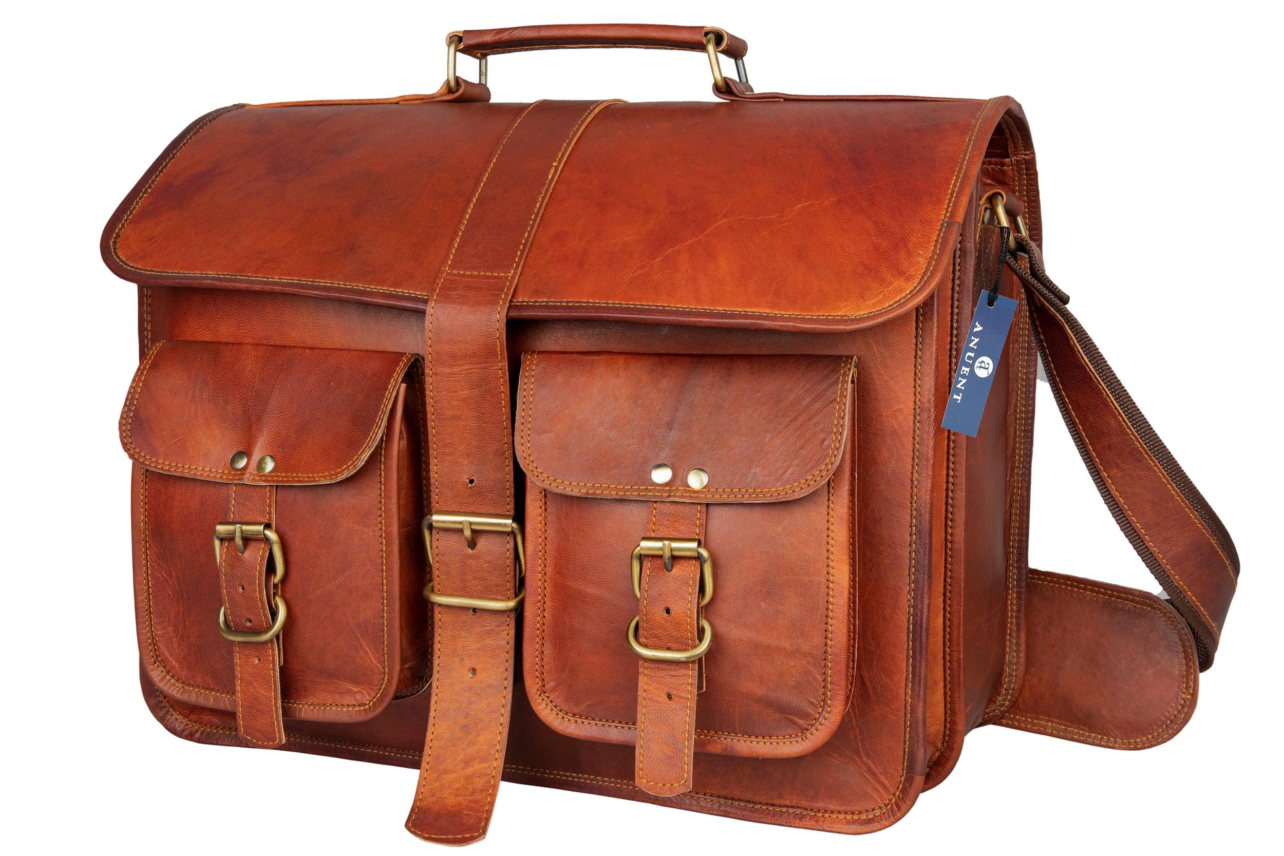 Handmade 16" -18" Leather Laptop Messenger Crossbody Bag For Unisex. - VirtuousWares:Global