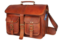 Handmade 16" -18" Leather Laptop Messenger Crossbody Bag For Unisex. - VirtuousWares:Global