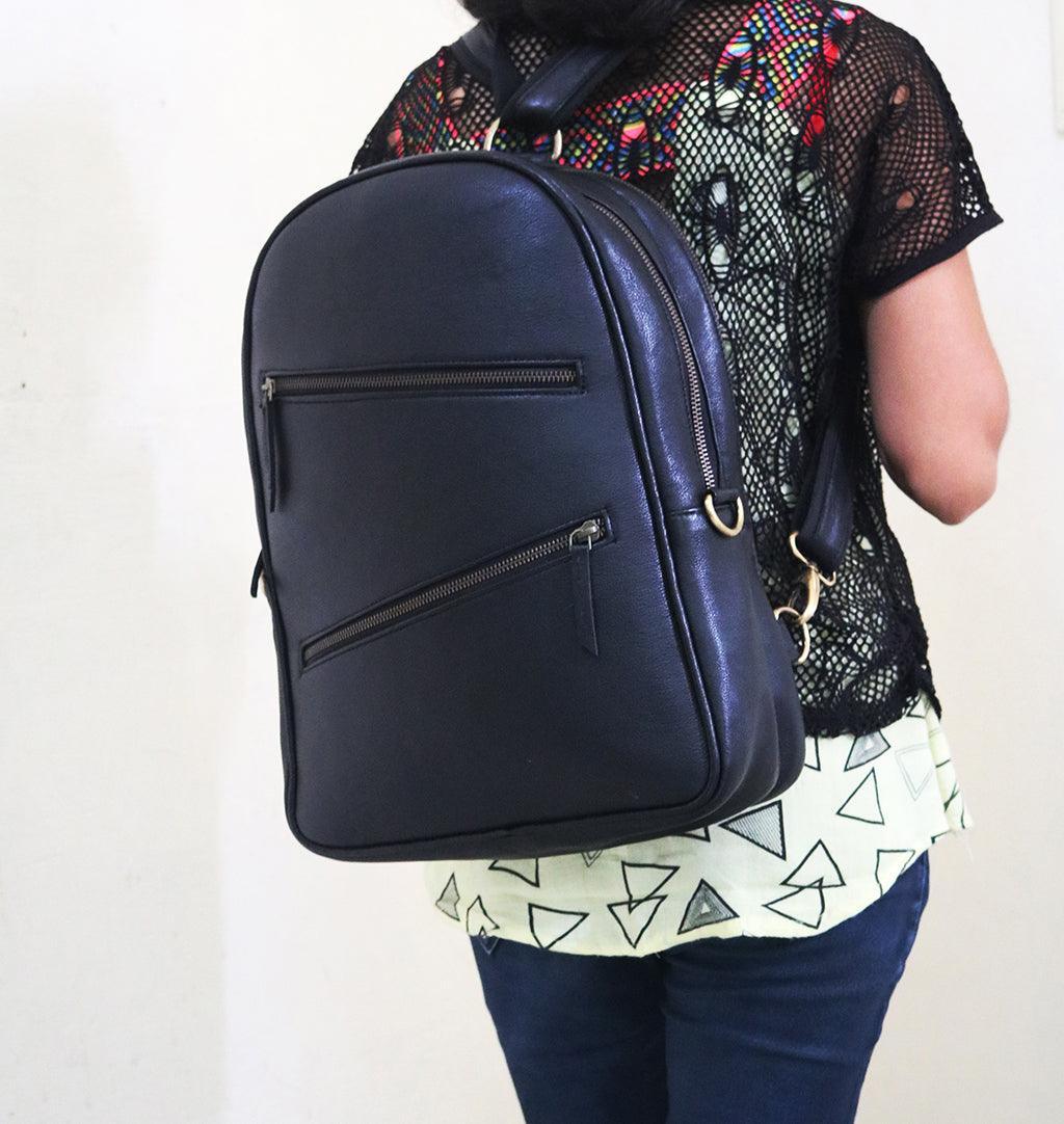 Handmade Black Leather Backpack For Unisex . - VirtuousWares:Global