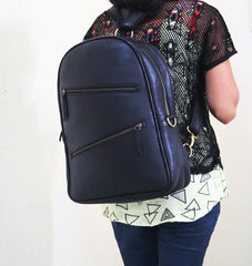 Handmade Black Leather Backpack For Unisex . - VirtuousWares:Global