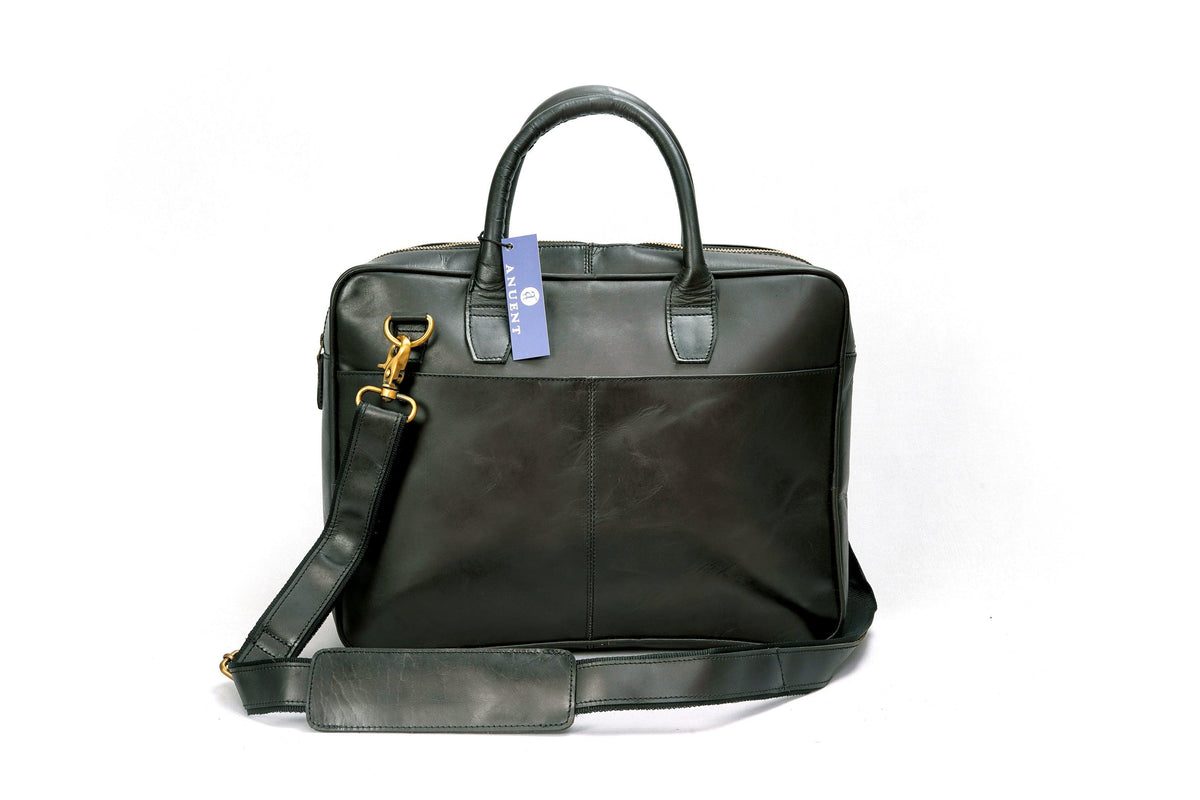 Handmade Black Leather Laptop Bag For Unisex. - VirtuousWares:Global