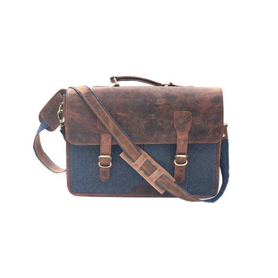 Handmade Buffalo Canvas Leather Messenger Laptop Bag For Unisex - VirtuousWares:Global
