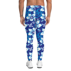 Hawaiian Hibiscus Leggings for Men in Ocean Blue - VirtuousWares:Global
