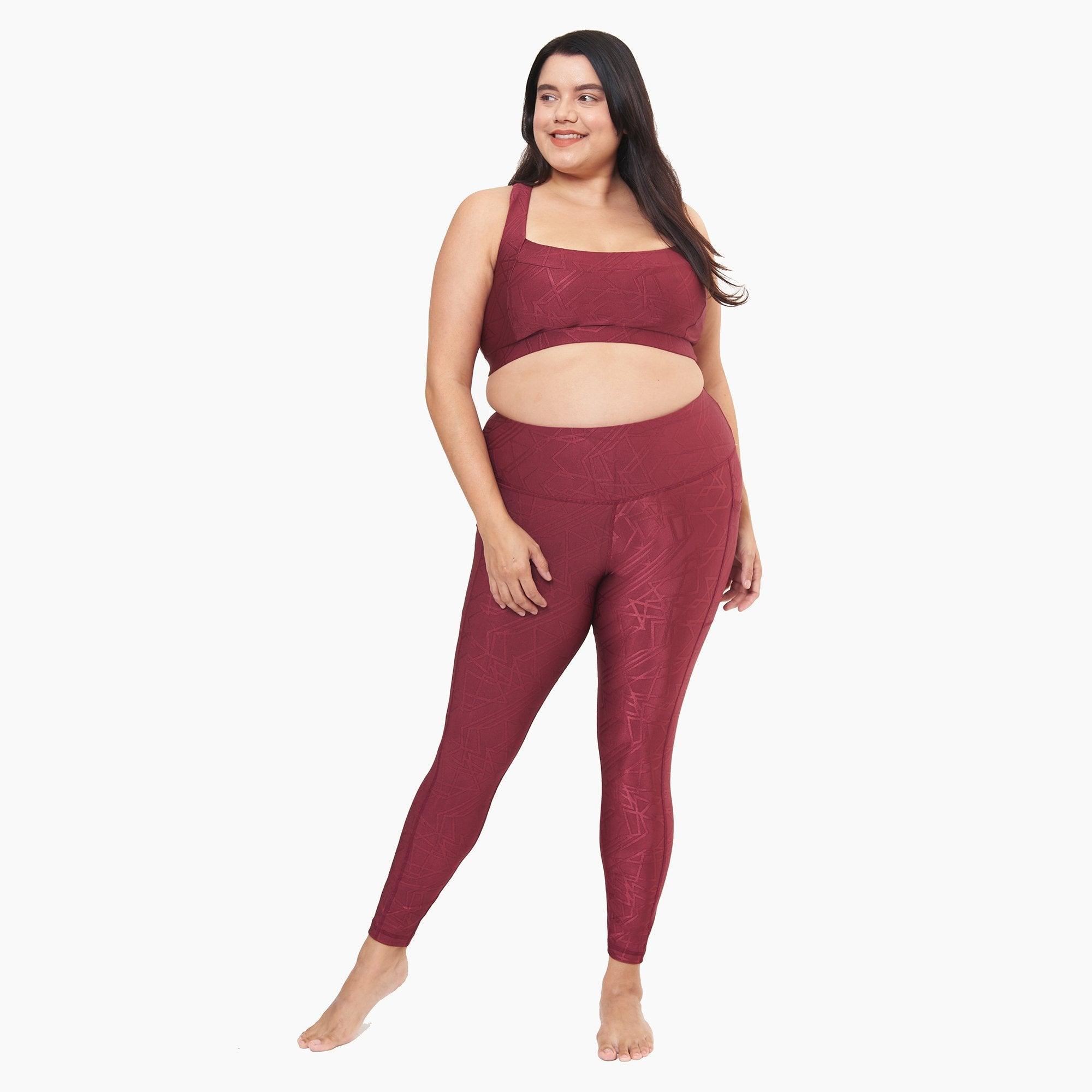 Hi-Rise Square Pocket Leggings - Pomegranate Linear Pattern - VirtuousWares:Global