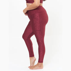 Hi-Rise Square Pocket Leggings - Pomegranate Linear Pattern - VirtuousWares:Global