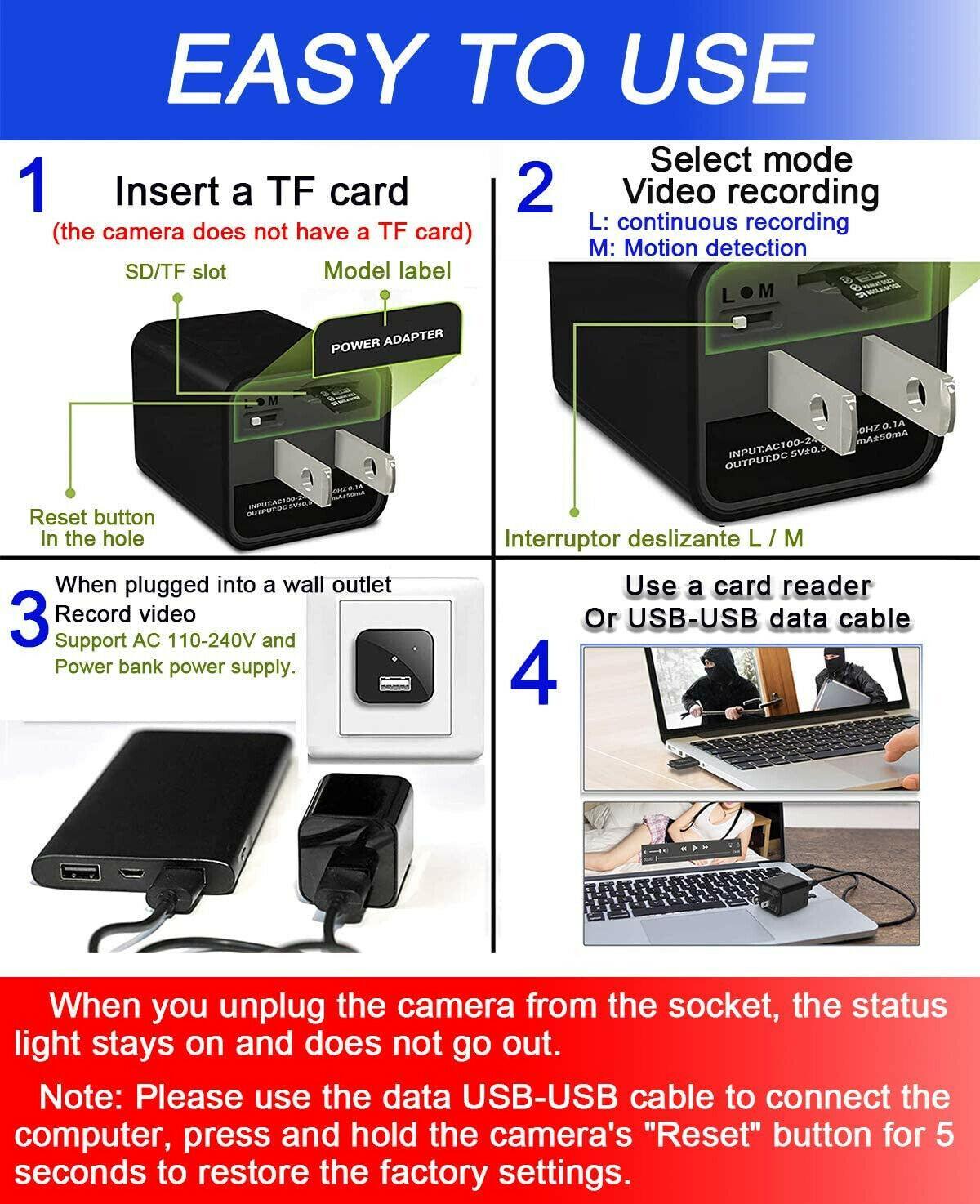 Hidden Camera HD 1080P USB Charger Home Security - VirtuousWares:Global