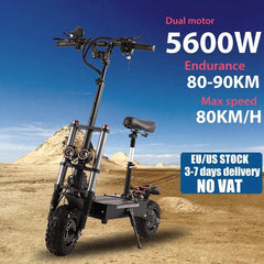 High Power Electric Scooter Dual-Drive 5600W Motors Up To 50 MPH 11 Inch Tubeless Off Road Tires With Detachable Seat - VirtuousWares:Global