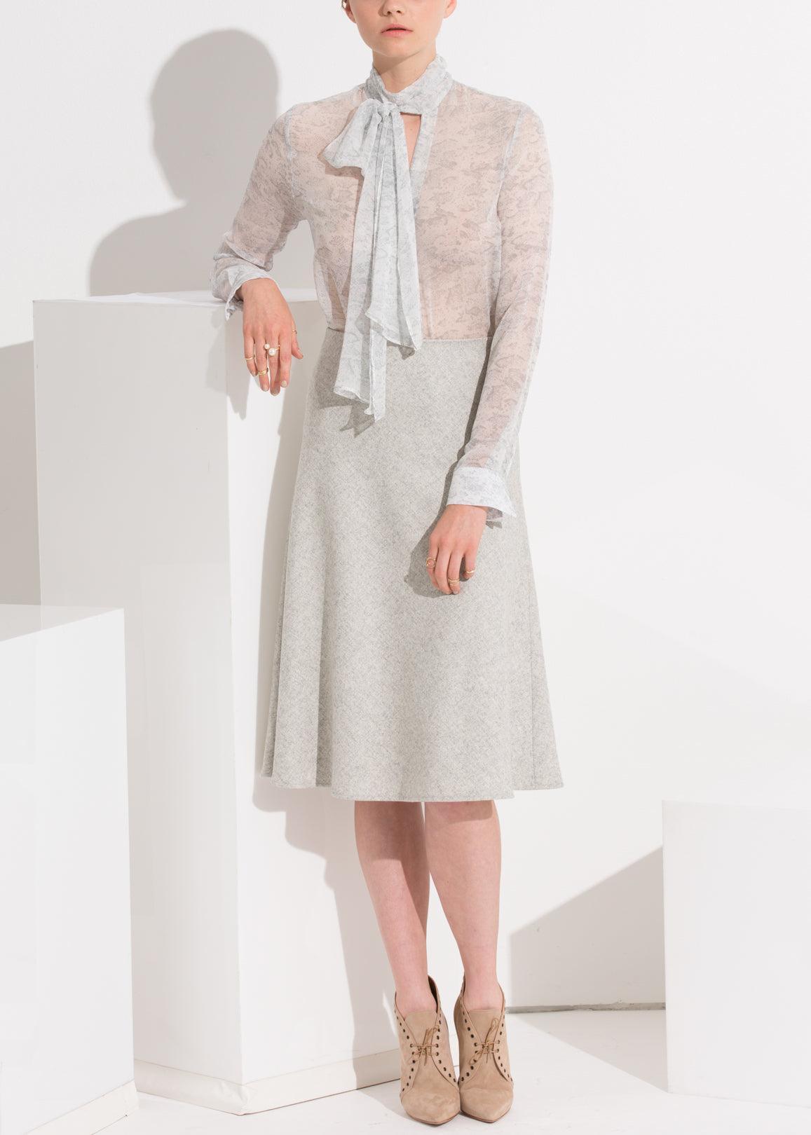 High Waisted Wool Knit Midi Skirt In Heather Grey - VirtuousWares:Global