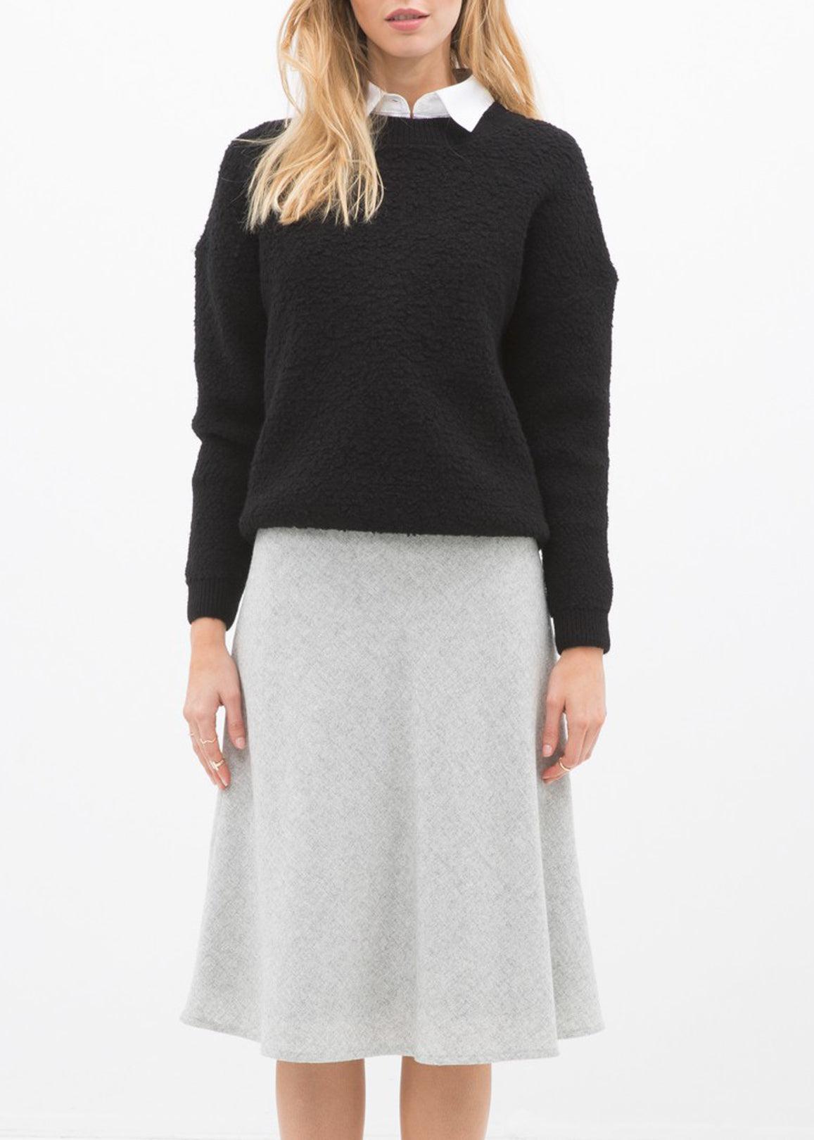 High Waisted Wool Knit Midi Skirt In Heather Grey - VirtuousWares:Global