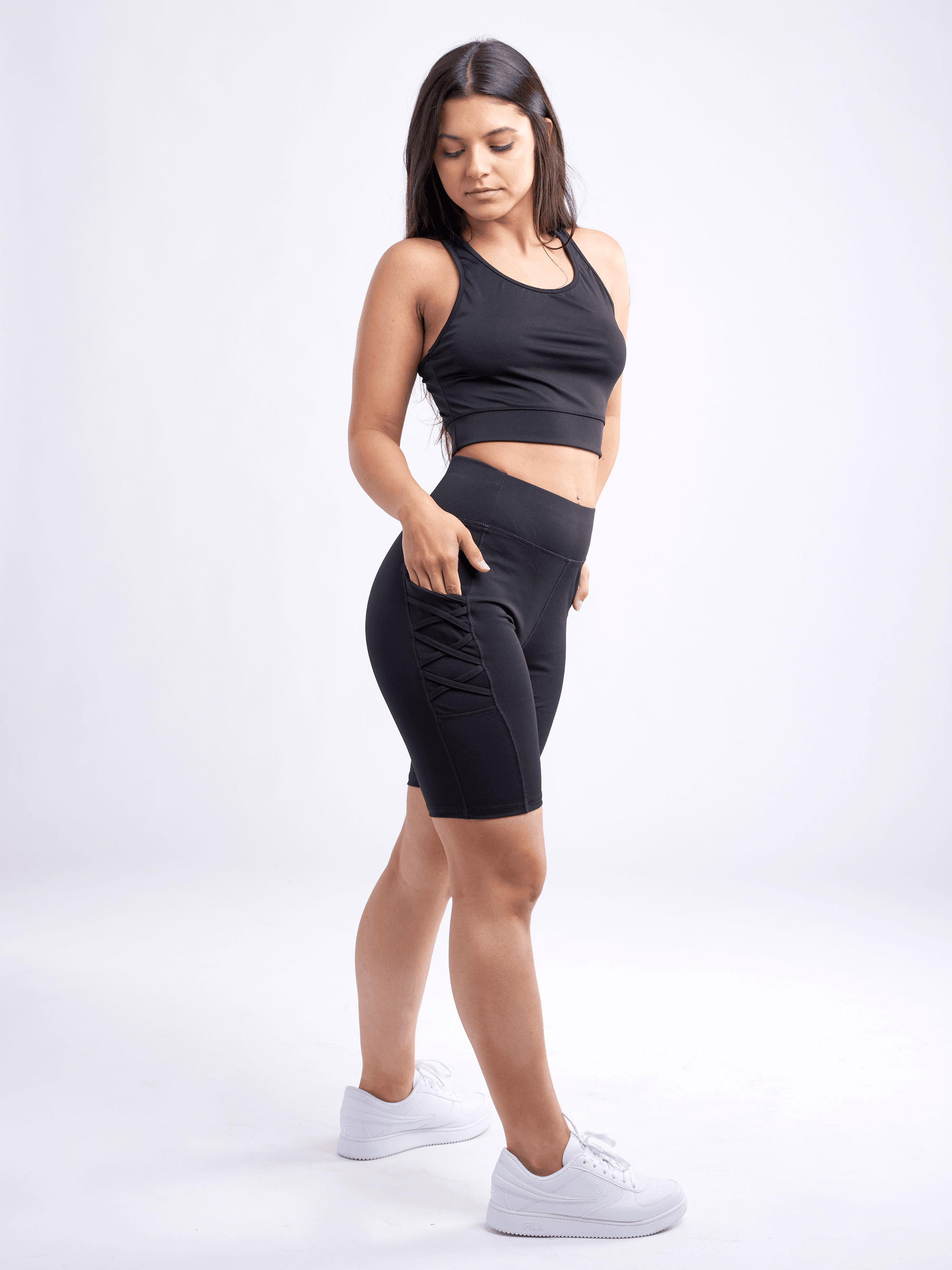 High-Waisted Workout Shorts with Pockets & Criss Cross Design - VirtuousWares:Global