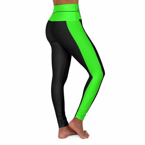 High Waisted Yoga Leggings, Black And Neon Green Beating Heart Sports - VirtuousWares:Global