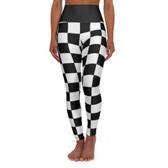 High Waisted Yoga Leggings, Black And White Checker Style Fitness - VirtuousWares:Global