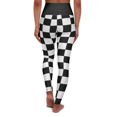 High Waisted Yoga Leggings, Black And White Checker Style Fitness - VirtuousWares:Global