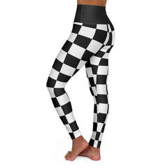 High Waisted Yoga Leggings, Black And White Checker Style Fitness - VirtuousWares:Global