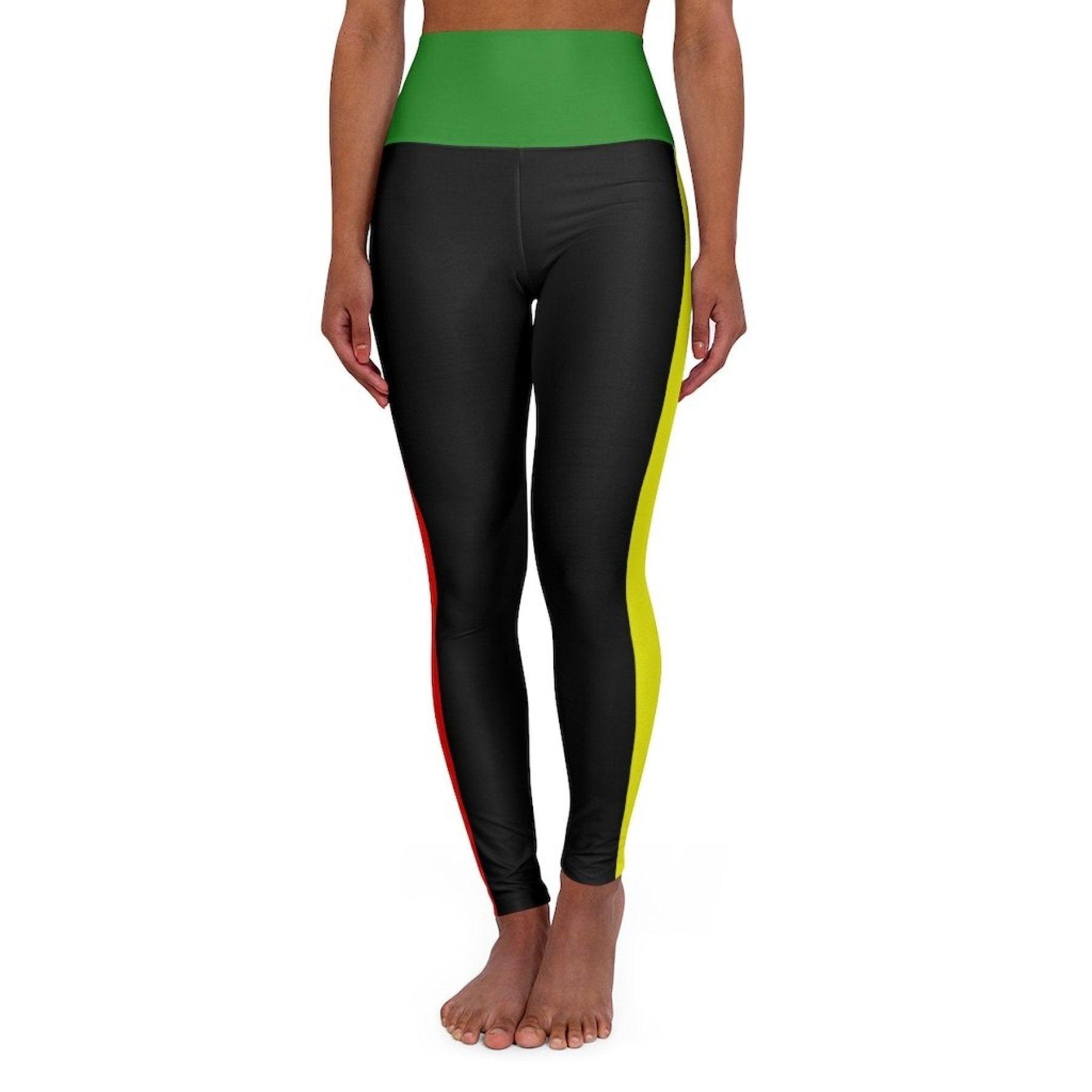 High Waisted Yoga Leggings, Black Red Yellow And Green Sports Pants - VirtuousWares:Global