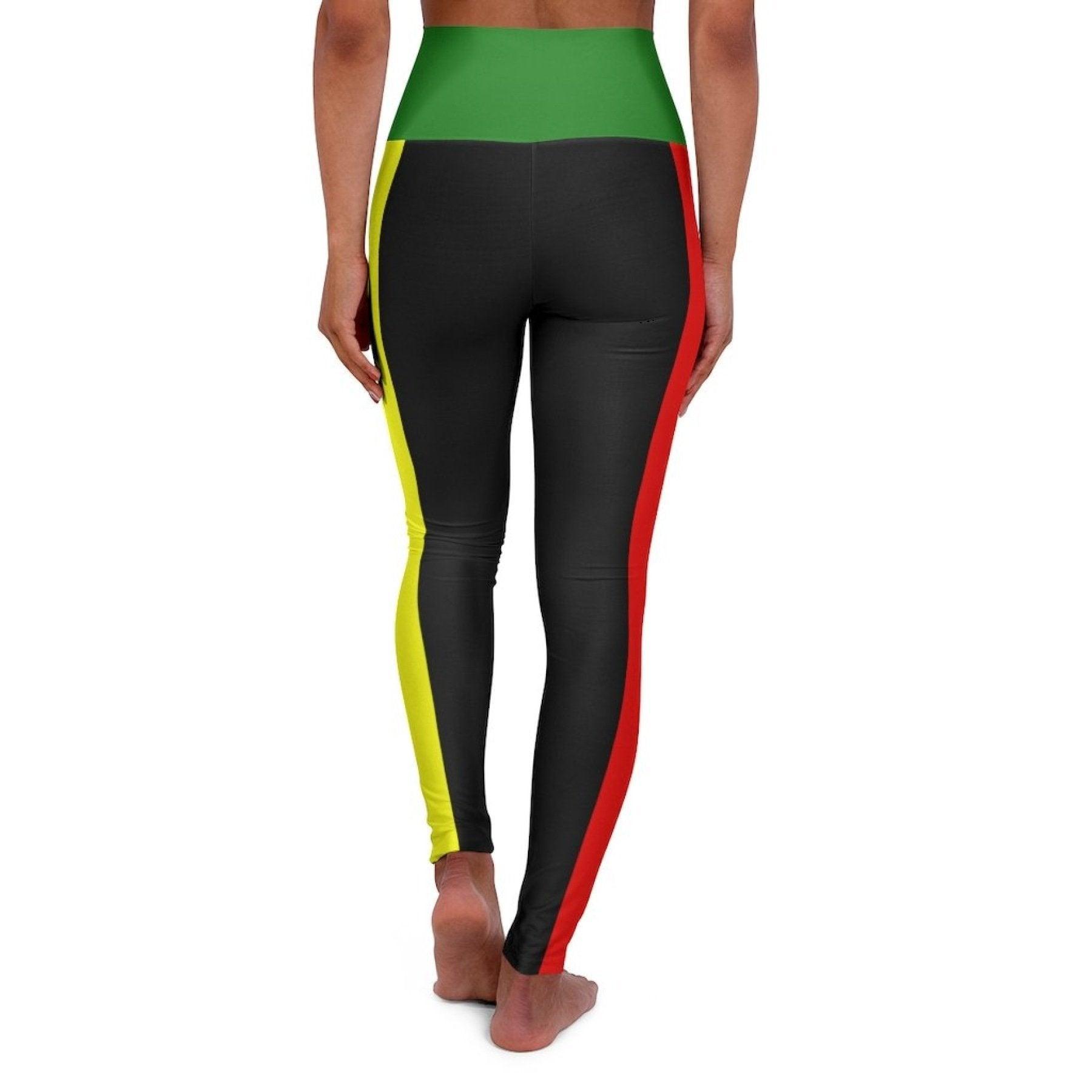 High Waisted Yoga Leggings, Black Red Yellow And Green Sports Pants - VirtuousWares:Global