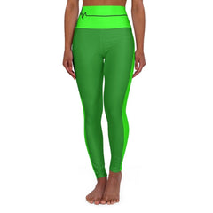 High Waisted Yoga Leggings, Forest Green And Neon Green Black Bordered - VirtuousWares:Global