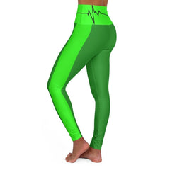 High Waisted Yoga Leggings, Forest Green And Neon Green Black Bordered - VirtuousWares:Global