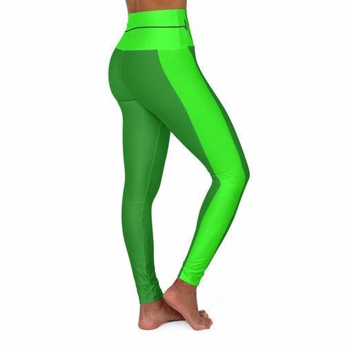 High Waisted Yoga Leggings, Forest Green And Neon Green Black Bordered - VirtuousWares:Global