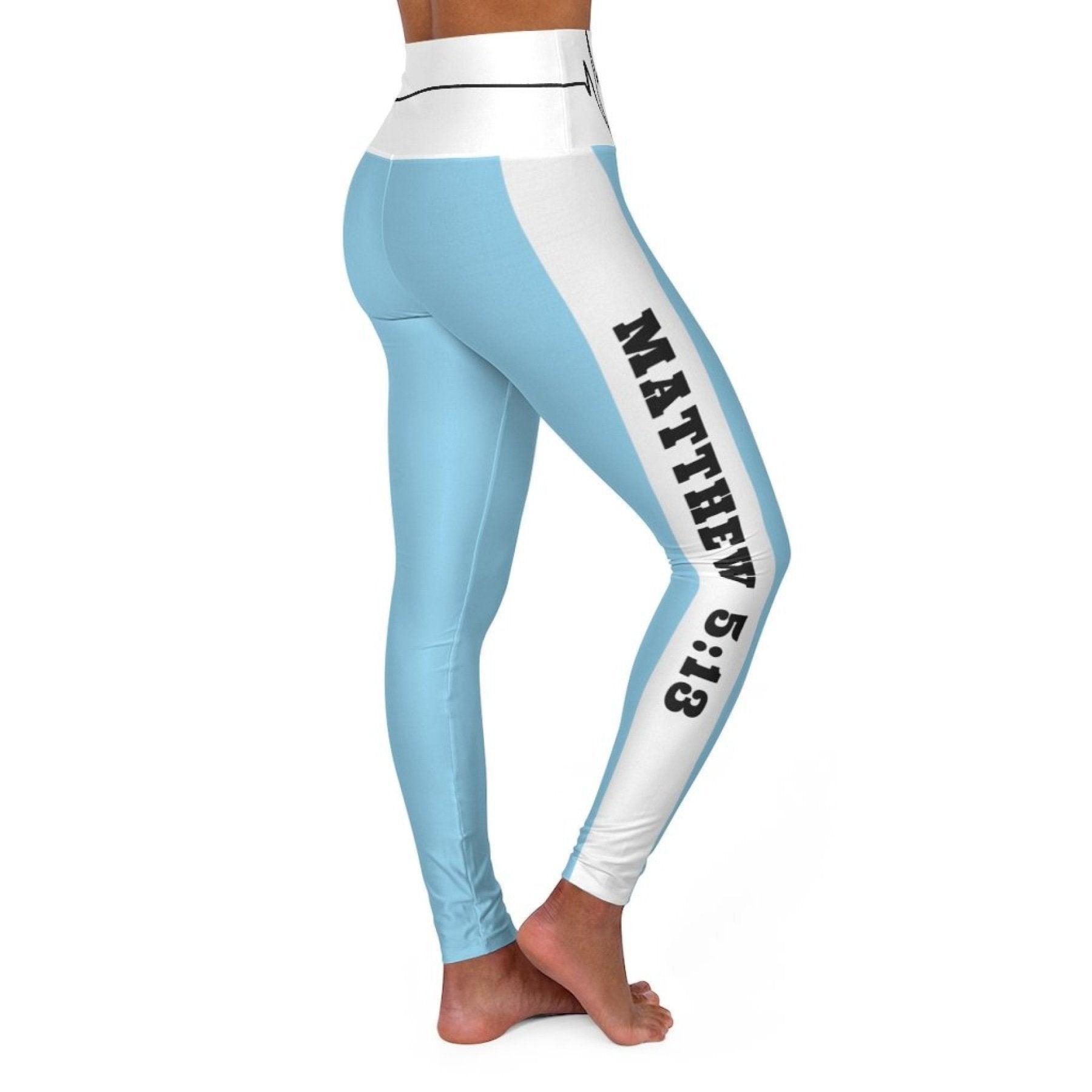 High Waisted Yoga Leggings, Light Blue Salt Of The Earth Matthew 5:13 - VirtuousWares:Global