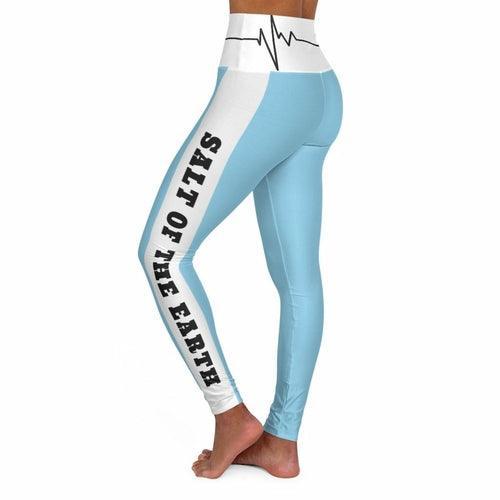 High Waisted Yoga Leggings, Light Blue Salt Of The Earth Matthew 5:13 - VirtuousWares:Global