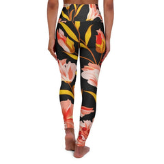 High Waisted Yoga Leggings, Pink And Gold Floral - VirtuousWares:Global