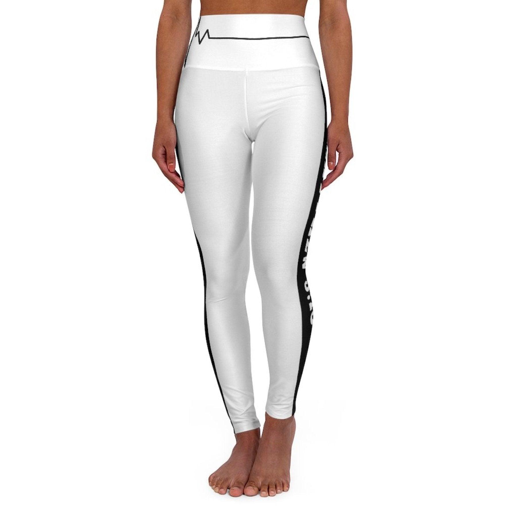 High Waisted Yoga Leggings, White And Black Salt Of The Earth Matthew - VirtuousWares:Global