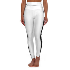 High Waisted Yoga Leggings, White And Black Salt Of The Earth Matthew - VirtuousWares:Global