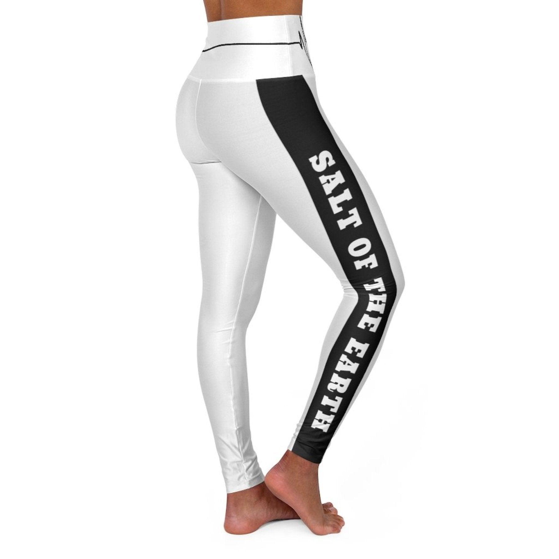 High Waisted Yoga Leggings, White And Black Salt Of The Earth Matthew - VirtuousWares:Global