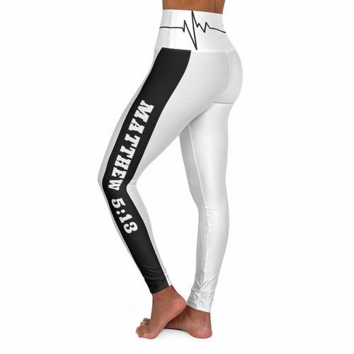 High Waisted Yoga Leggings, White And Black Salt Of The Earth Matthew - VirtuousWares:Global