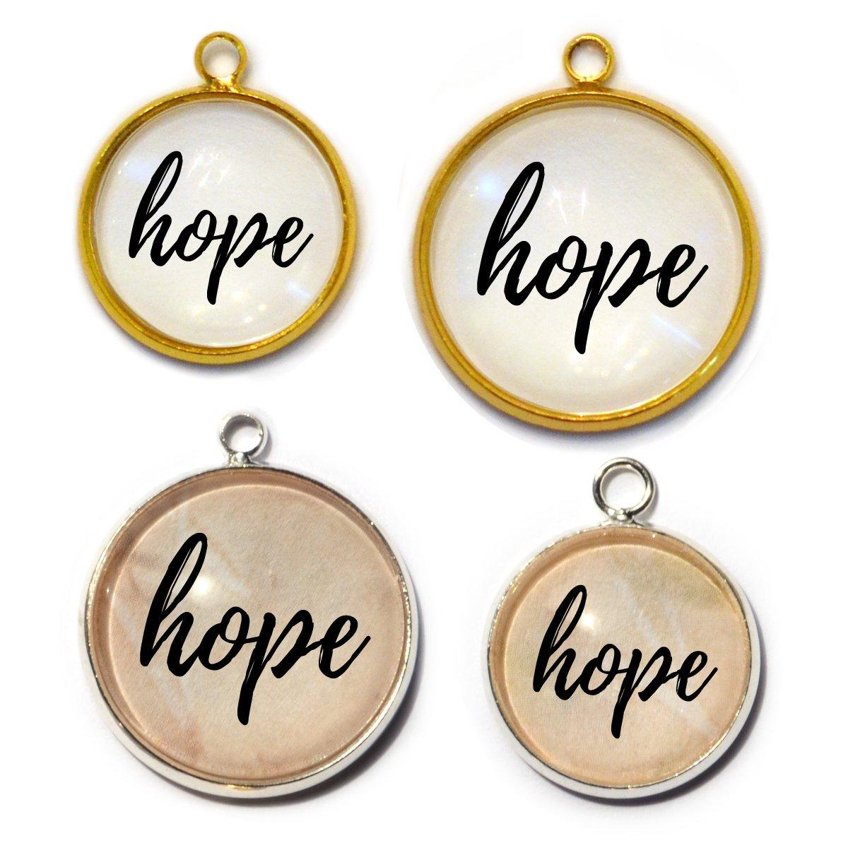 "Hope" Glass Charm for Jewelry Making, 16 or 20mm, Silver, Gold - VirtuousWares:Global