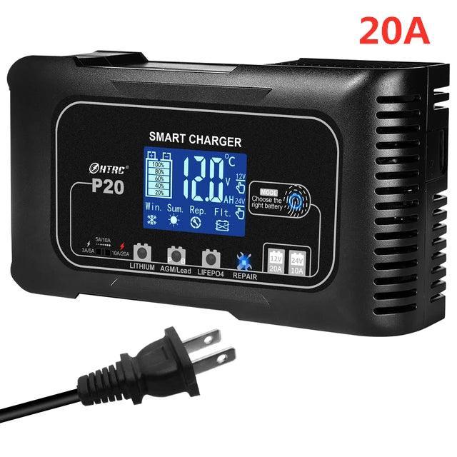 HTRC 12V/24V Car Motorcycle Charger 10A/15A/20A For Lithium LiFePO4 AGM GEL Lead-Acid Battery Automatic LiFePO4 Battery Charger - VirtuousWares:Global
