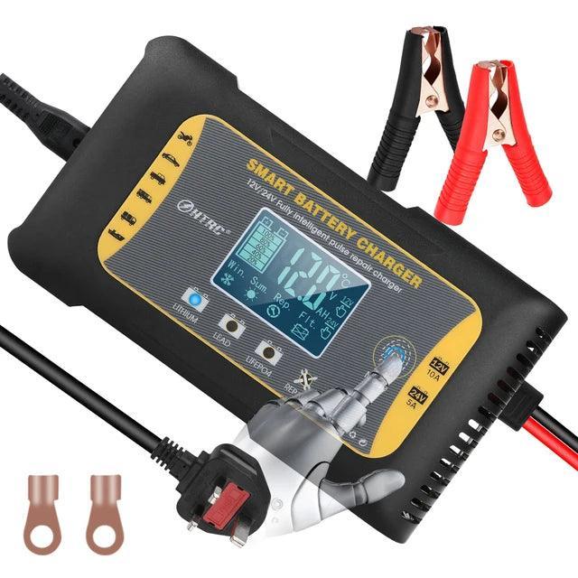 HTRC 12V/24V Car Motorcycle Charger 10A/15A/20A For Lithium LiFePO4 AGM GEL Lead-Acid Battery Automatic LiFePO4 Battery Charger - VirtuousWares:Global