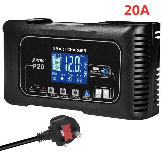 HTRC 12V/24V Car Motorcycle Charger 10A/15A/20A For Lithium LiFePO4 AGM GEL Lead-Acid Battery Automatic LiFePO4 Battery Charger - VirtuousWares:Global
