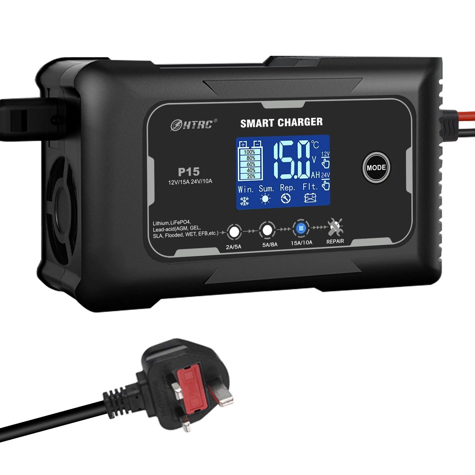 HTRC 15A/20A Smart Battery Charger Automatic Pulse Repair Charge for Lead-Acid Lithium LiFePO4 Battery Car Motorcycle Charger - VirtuousWares:Global
