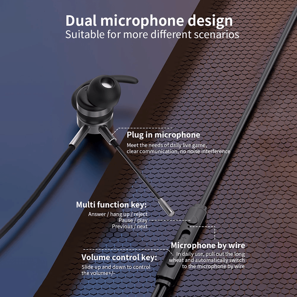 In-Ear Bass Metal Wired Gaming Earphones with Mic - VirtuousWares:Global