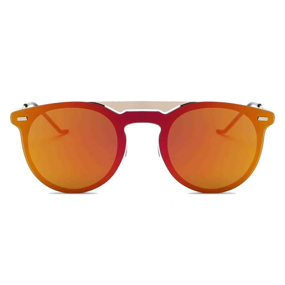 INDIO | Retro Mirrored Brow-Bar Design Circle Round Fashion Sunglasses - VirtuousWares:Global
