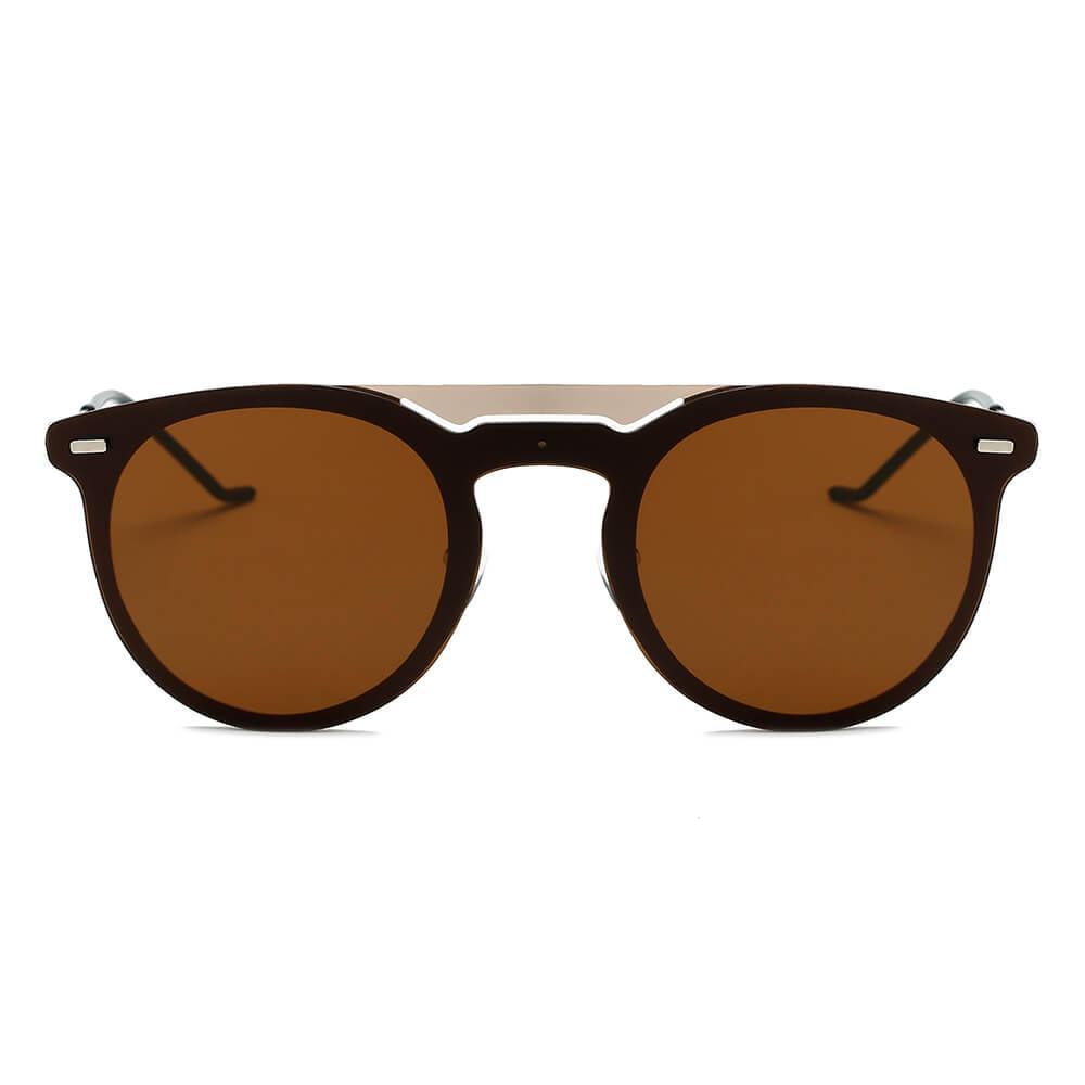 INDIO | Retro Mirrored Brow-Bar Design Circle Round Fashion Sunglasses - VirtuousWares:Global