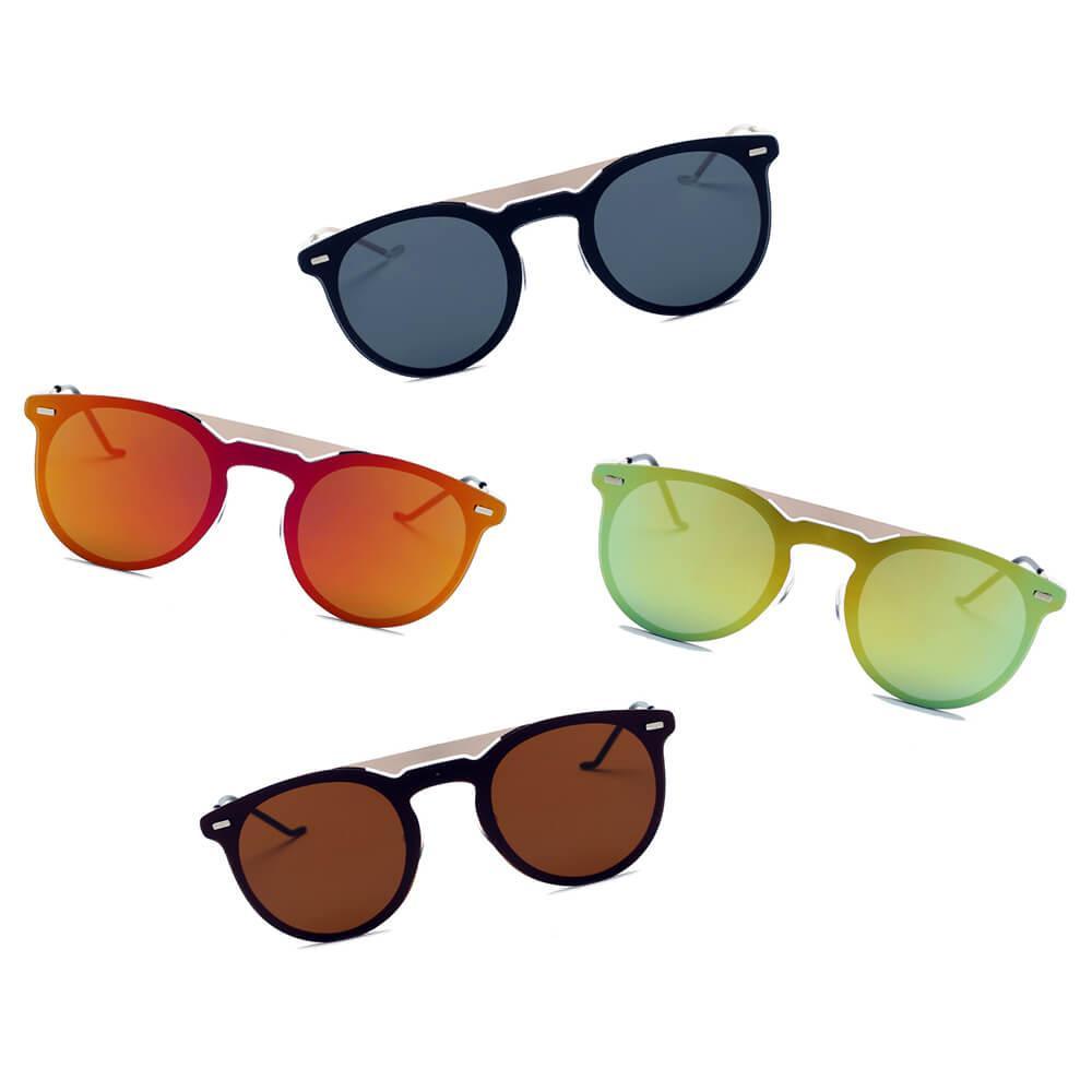 INDIO | Retro Mirrored Brow-Bar Design Circle Round Fashion Sunglasses - VirtuousWares:Global