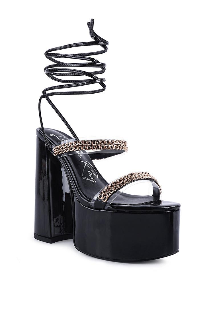 indulgence metal chain lace up chunky sandals - VirtuousWares:Global